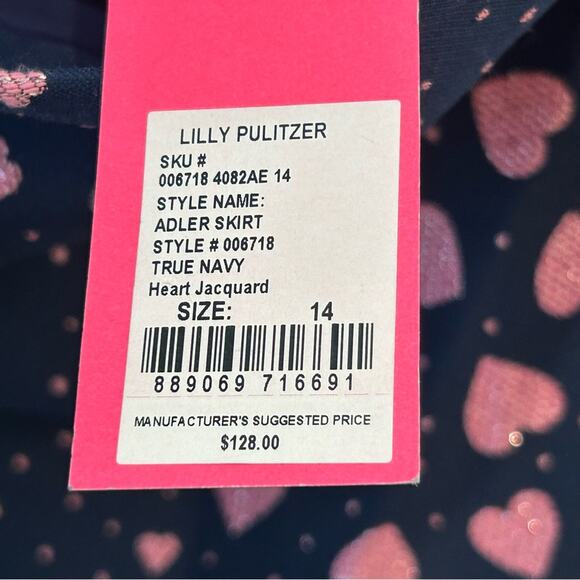 Lilly Pulitzer Adler Navy Jacquard Hearts Skirt Size 14 - Picture 5 of 11